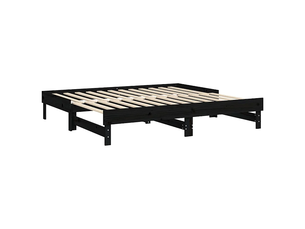 Lit coulissant sans matelas noir 2x(75x190) cm