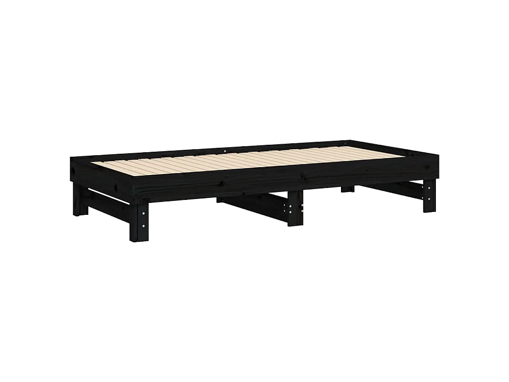 Lit coulissant sans matelas noir 2x(75x190) cm