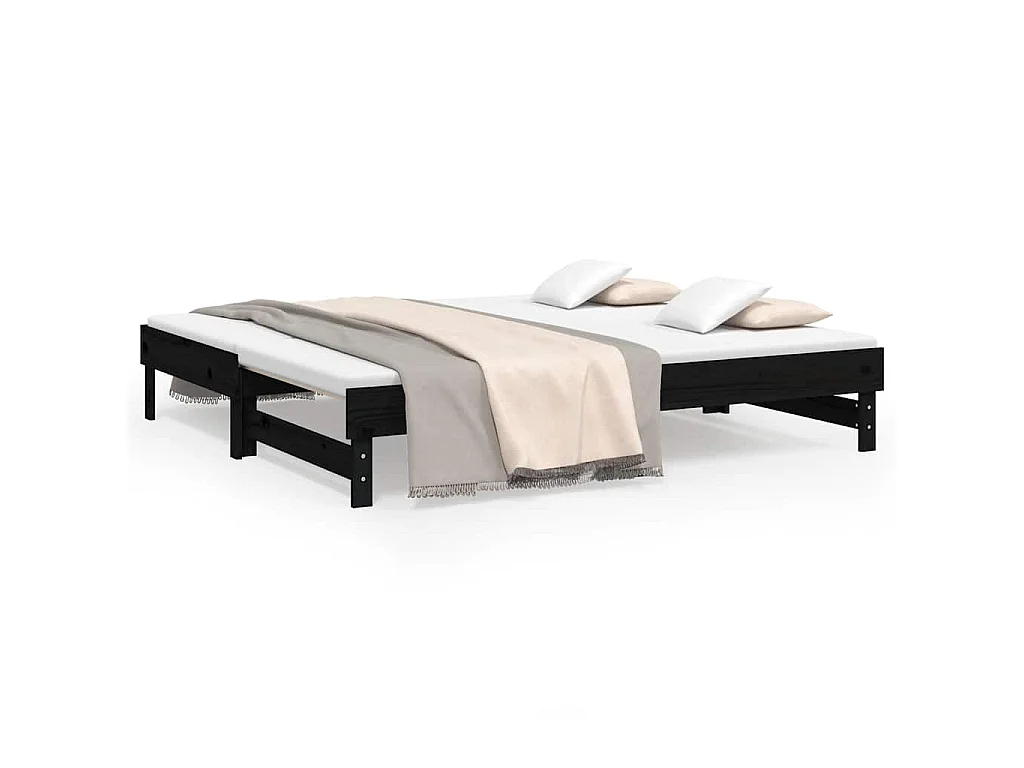 Lit coulissant sans matelas noir 2x(75x190) cm