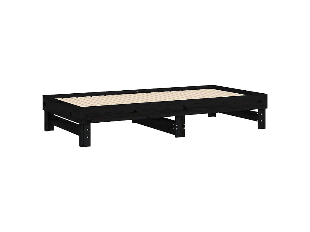 Lit coulissant sans matelas noir 2x(75x190) cm