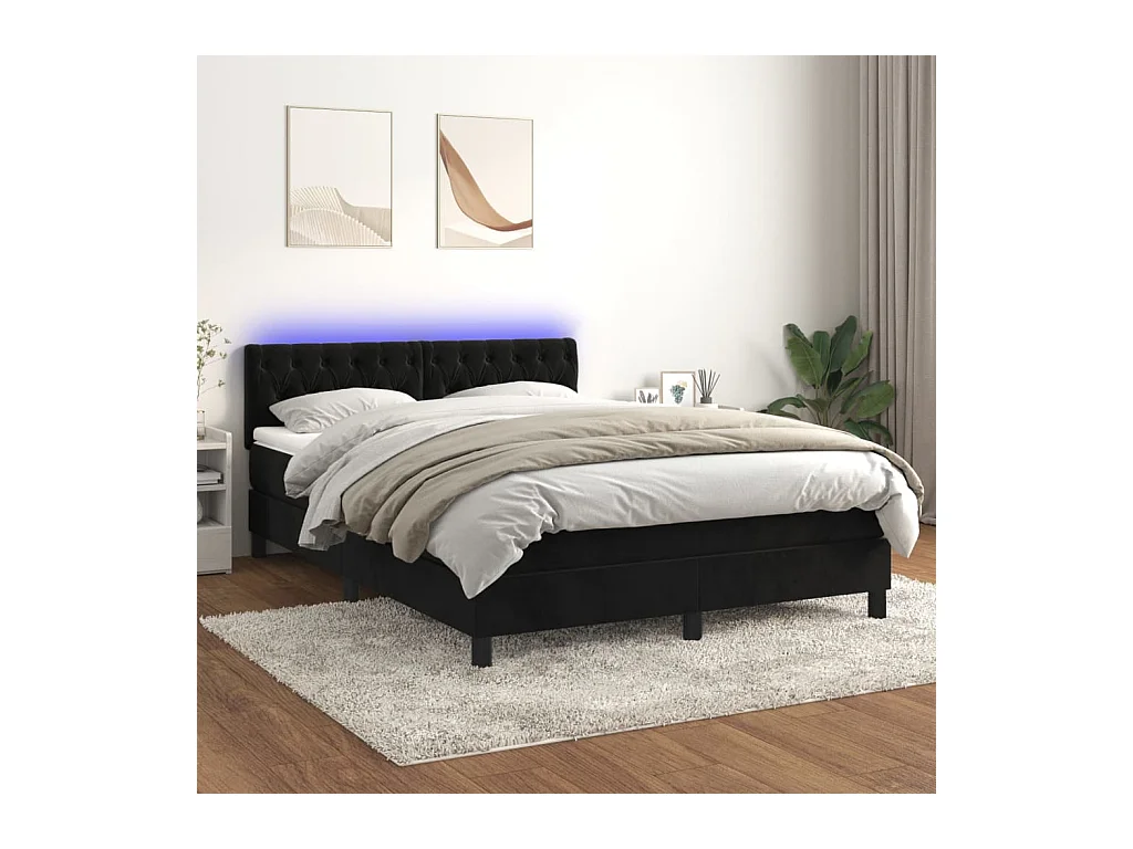 Sommier à lattes de lit avec matelas et LED Noir 140x190 cm