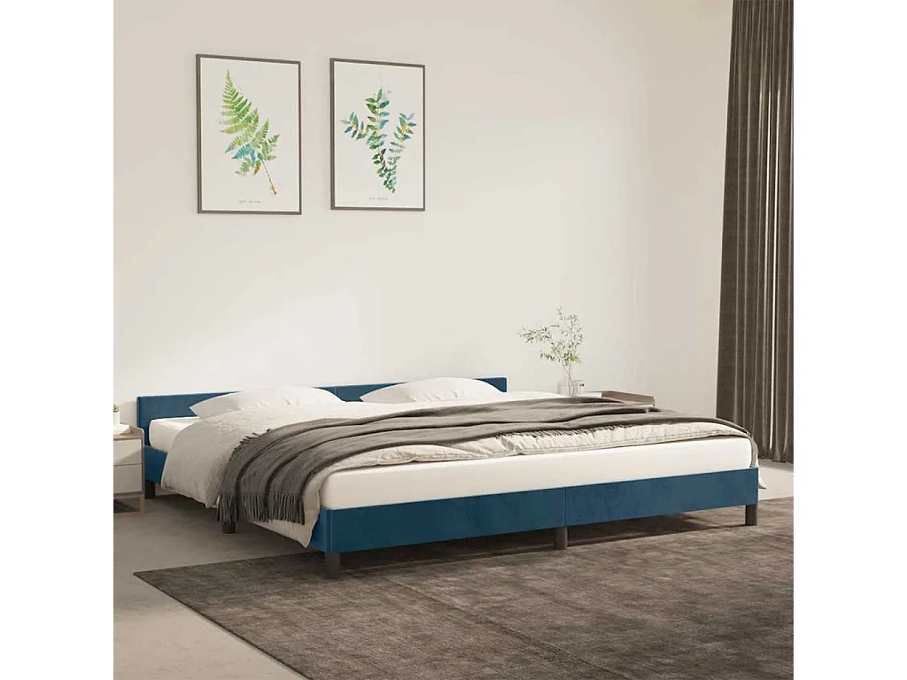 Cadre de lit sans matelas bleu foncé 200x200 cm velours