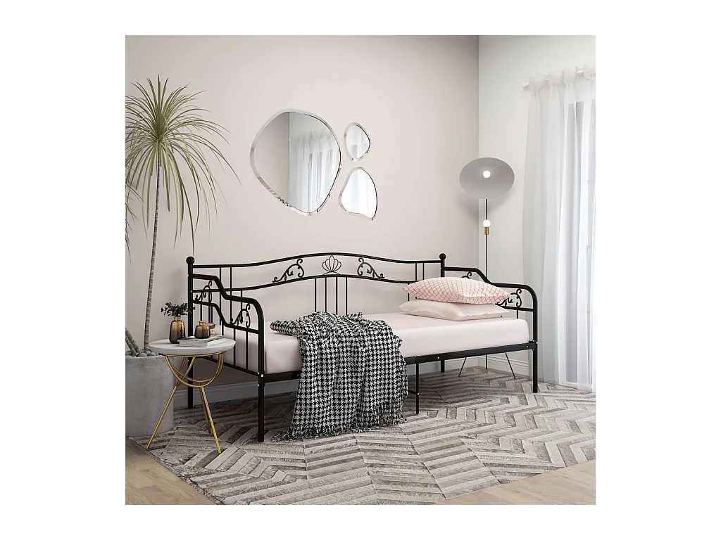 Cadre de canapé-lit sans matelas noir métal 90x200 cm