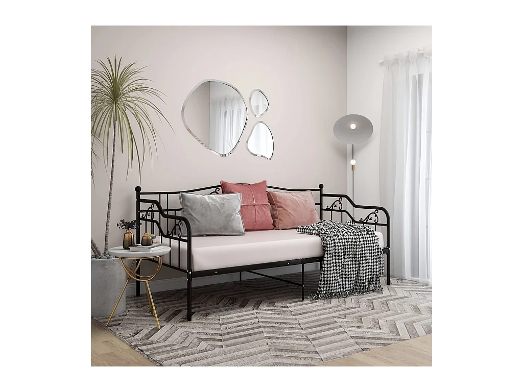 Divano Letto Telaio Nero in Metallo 90x200 cm