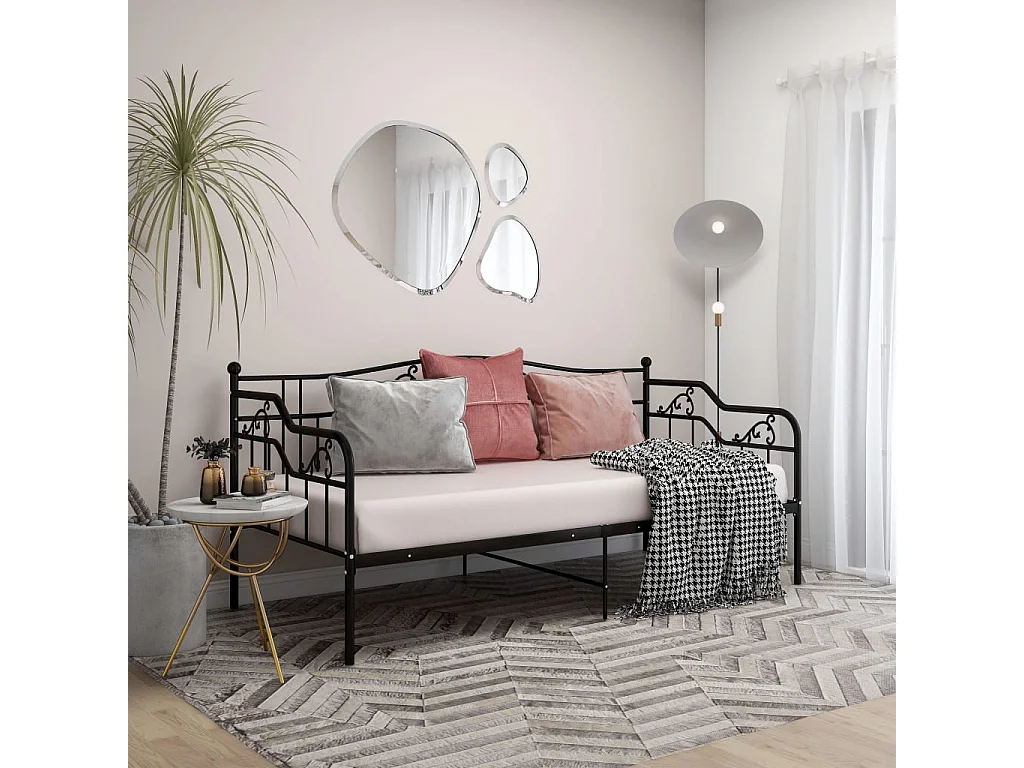Cadre de canapé-lit sans matelas noir métal 90x200 cm