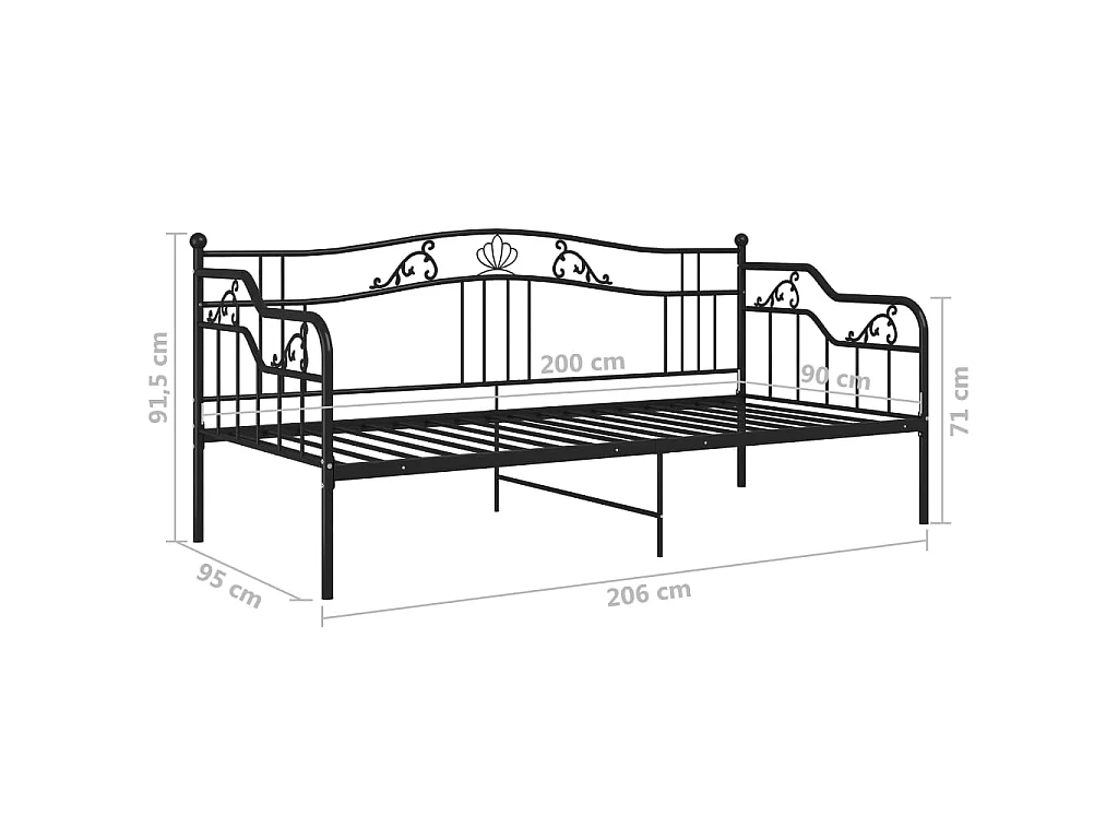 Slaapbank metaal zwart 90x200 cm
