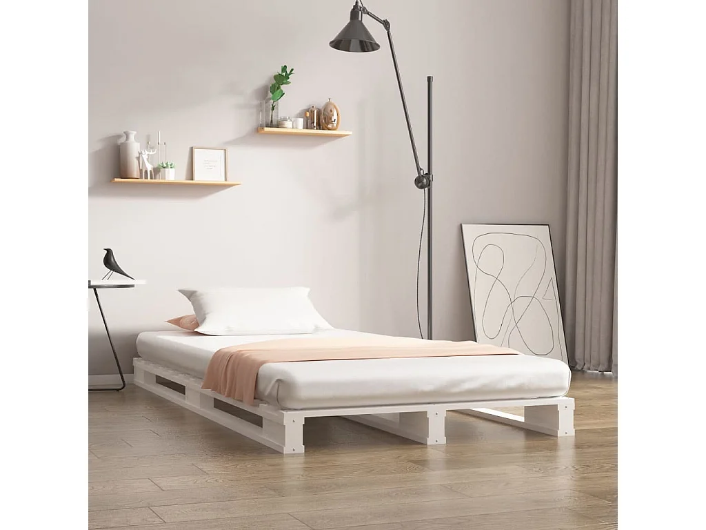 Letto a Pallet Bianco 90x190 cm Single Legno Massello di Pino