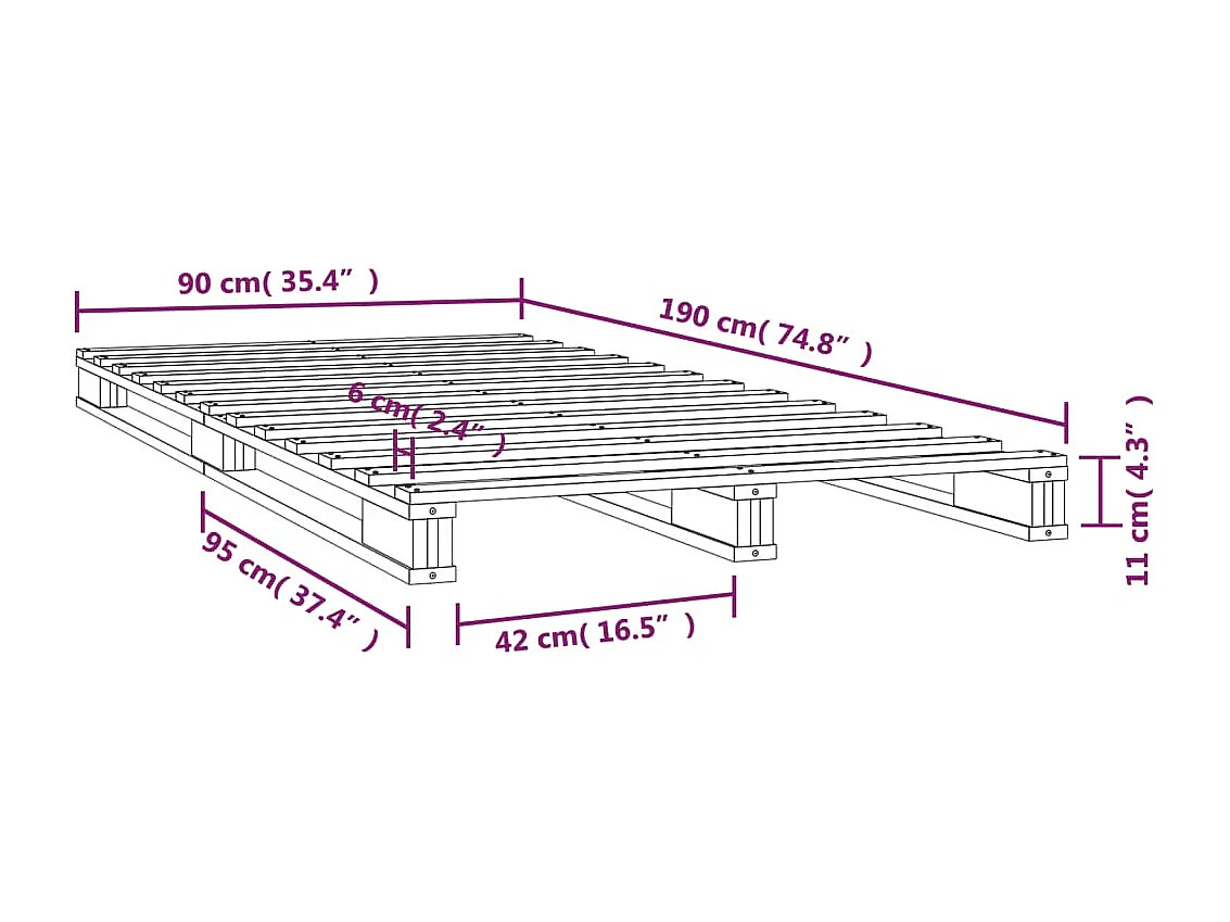 Letto a Pallet Bianco 90x190 cm Single Legno Massello di Pino