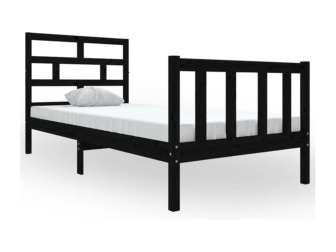 Estrutura de cama solteiro 90x190 cm pinho maciço preto