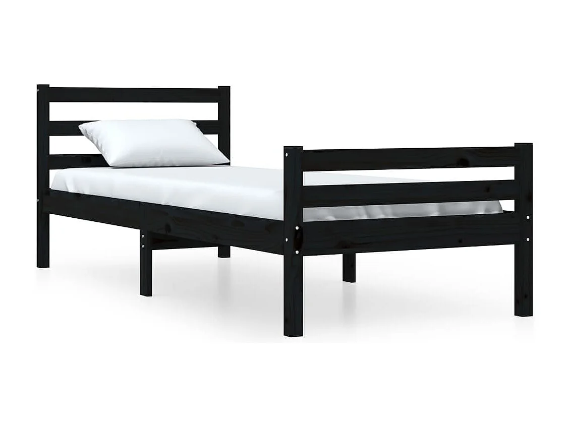 Cadre de lit sans matelas noir bois massif 100x200 cm