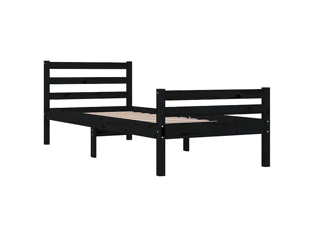 Cadre de lit sans matelas noir bois massif 100x200 cm