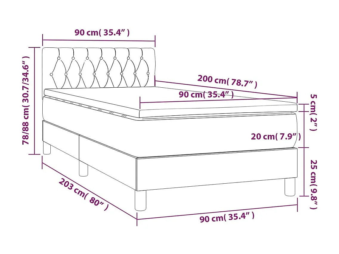 Boxspringbett mit Matratze & LED Dunkelblau 90x200 cm Samt
