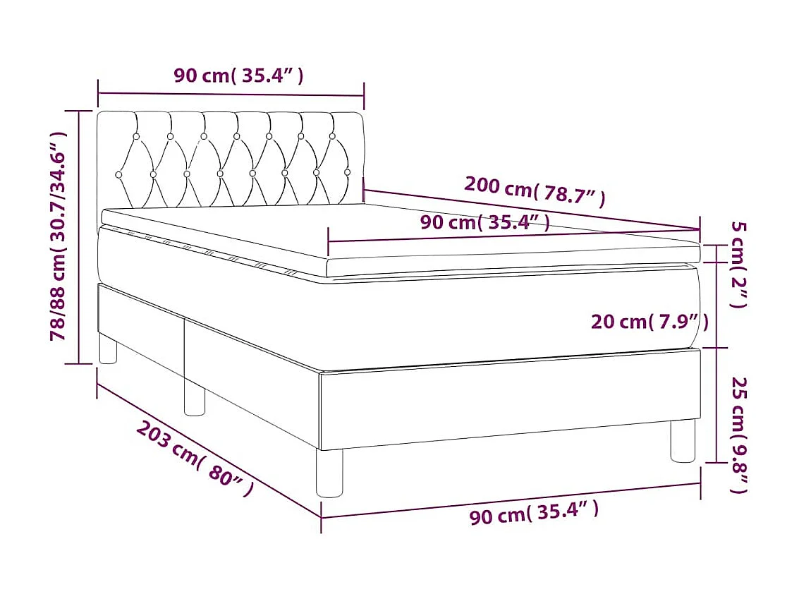 Boxspringbett mit Matratze & LED Dunkelblau 90x200 cm Samt