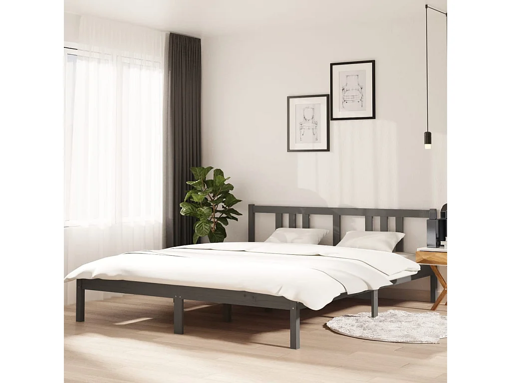 Bedframe massief hout grijs 160x200 cm