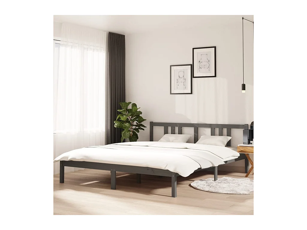 Cadre de lit sans matelas gris bois massif 160x200 cm