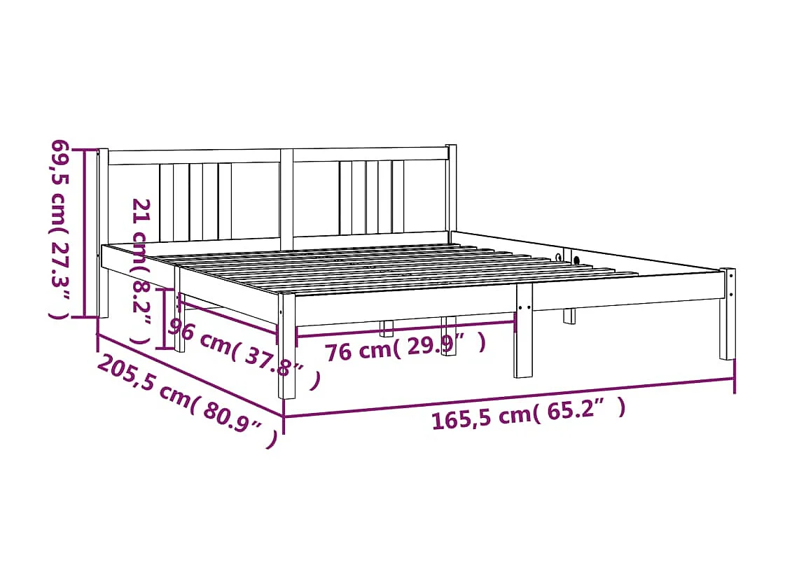 Cadre de lit sans matelas gris bois massif 160x200 cm