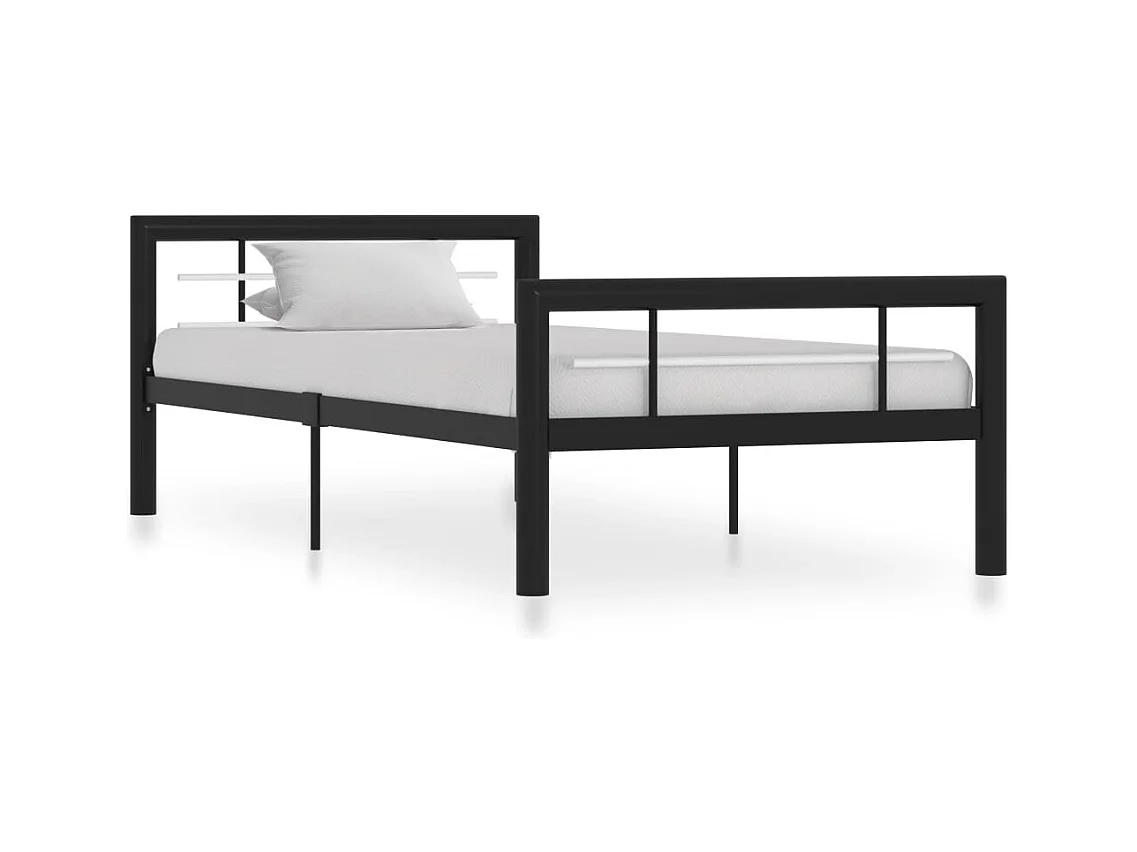 Cadre de lit sans matelas noir et blanc métal 90x200 cm