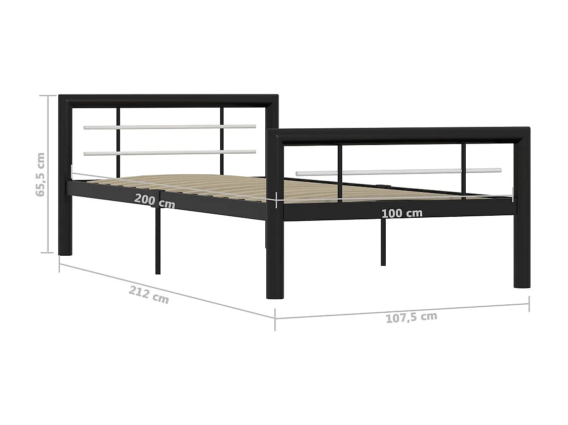 Cadre de lit sans matelas noir et blanc métal 90x200 cm