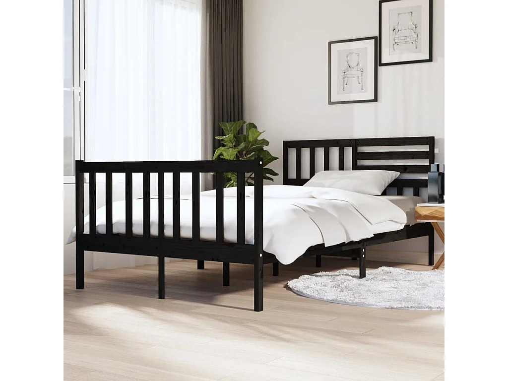 Cadre de lit sans matelas noir bois massif
