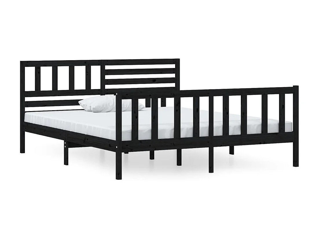 Cadre de lit sans matelas noir bois massif