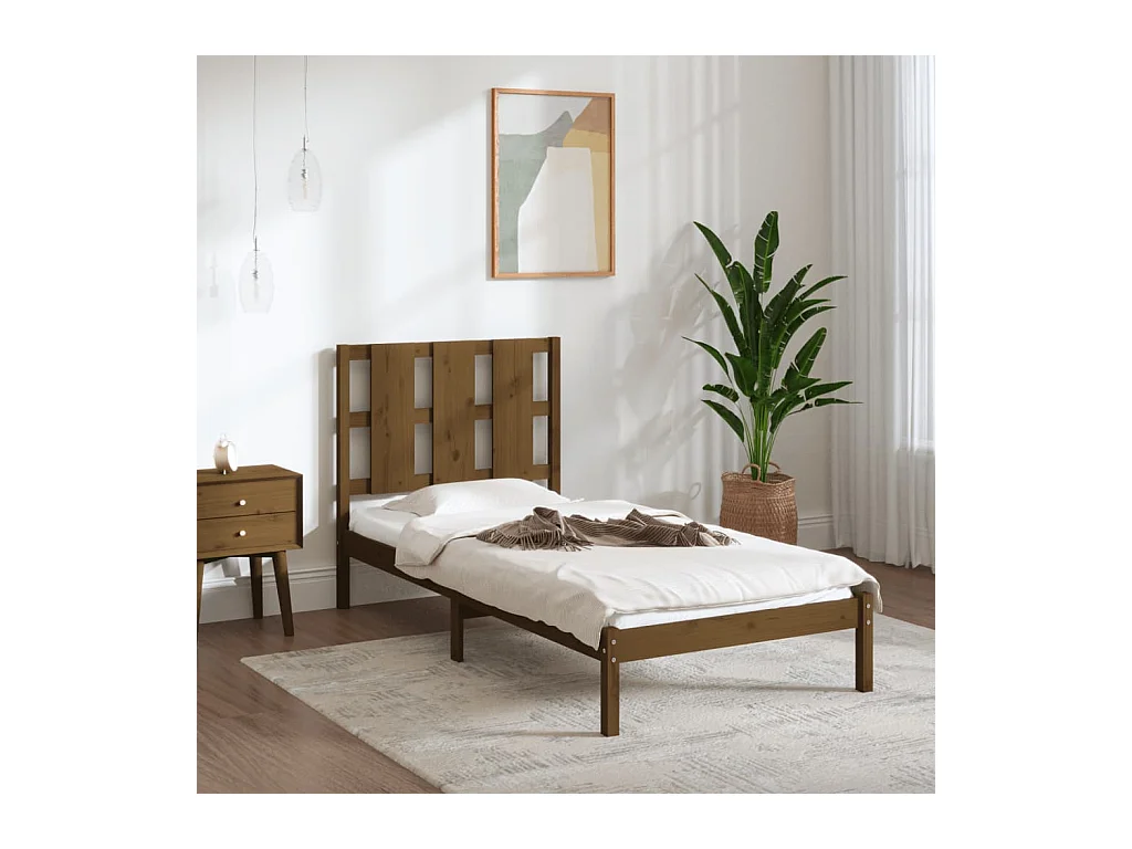 Cadre de lit sans matelas marron miel 100x200cm bois pin massif