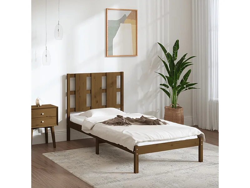 Estrutura de cama 100x200 cm madeira pinho maciço castanho mel