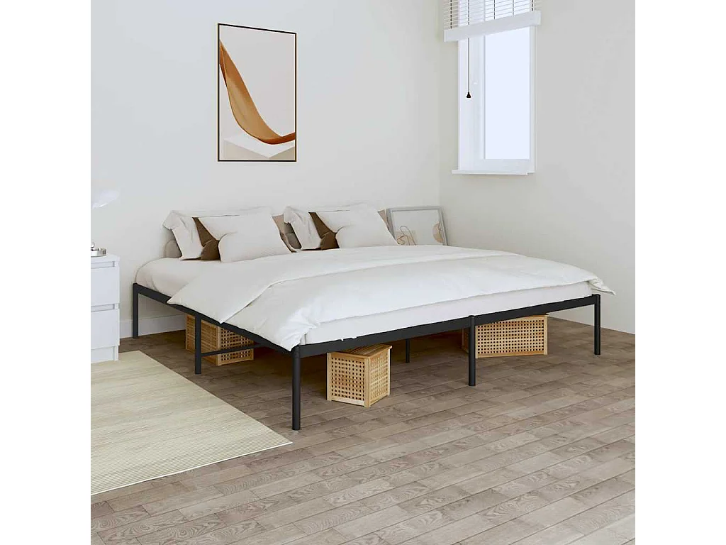 Cadre de lit métal sans matelas noir 200x200 cm