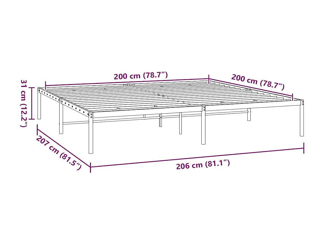 Cadre de lit métal sans matelas noir 200x200 cm
