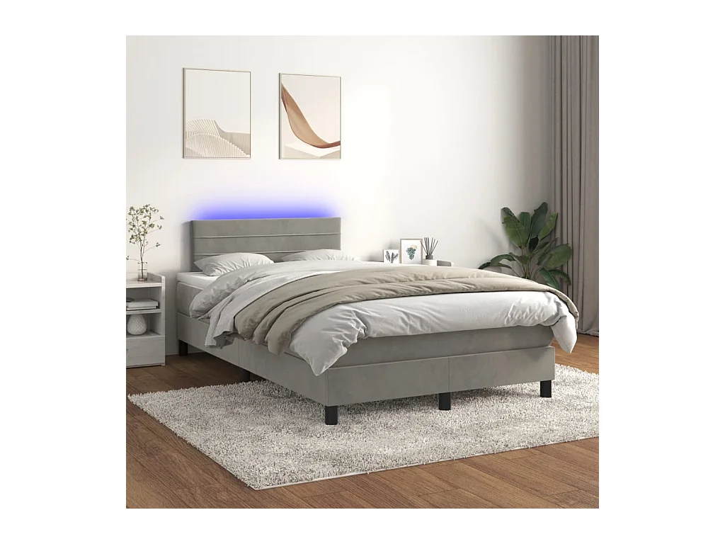 Sommier à lattes de lit avec matelas LED Gris clair 120x200 cm