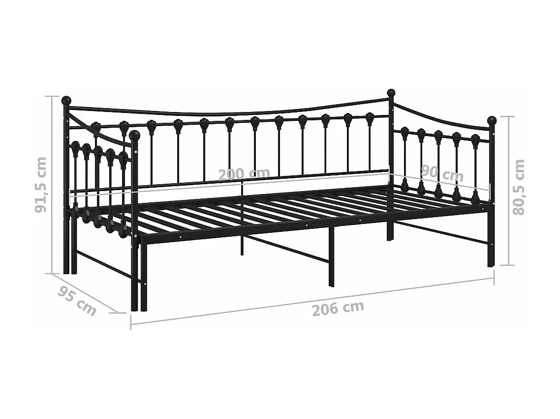 Cadre de canapé-lit extensible sans matelas Noir Métal 90x200cm