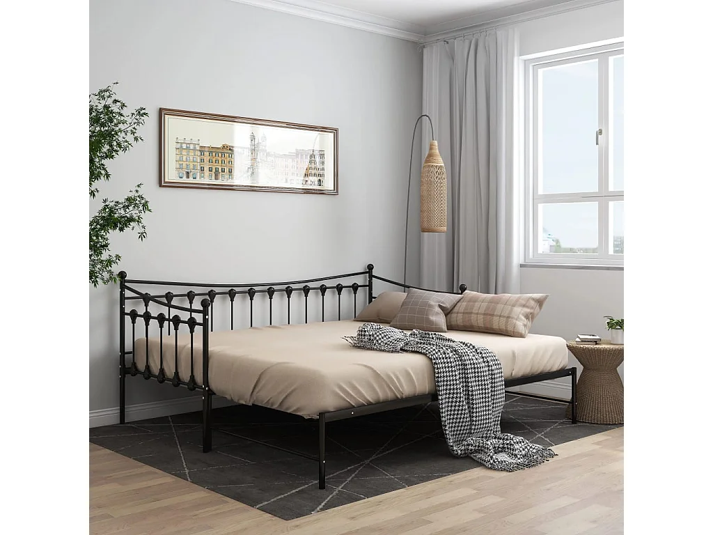 Telaio Divano Letto Estraibile Nero in Metallo 90x200 cm