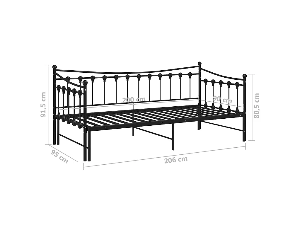 Telaio Divano Letto Estraibile Nero in Metallo 90x200 cm
