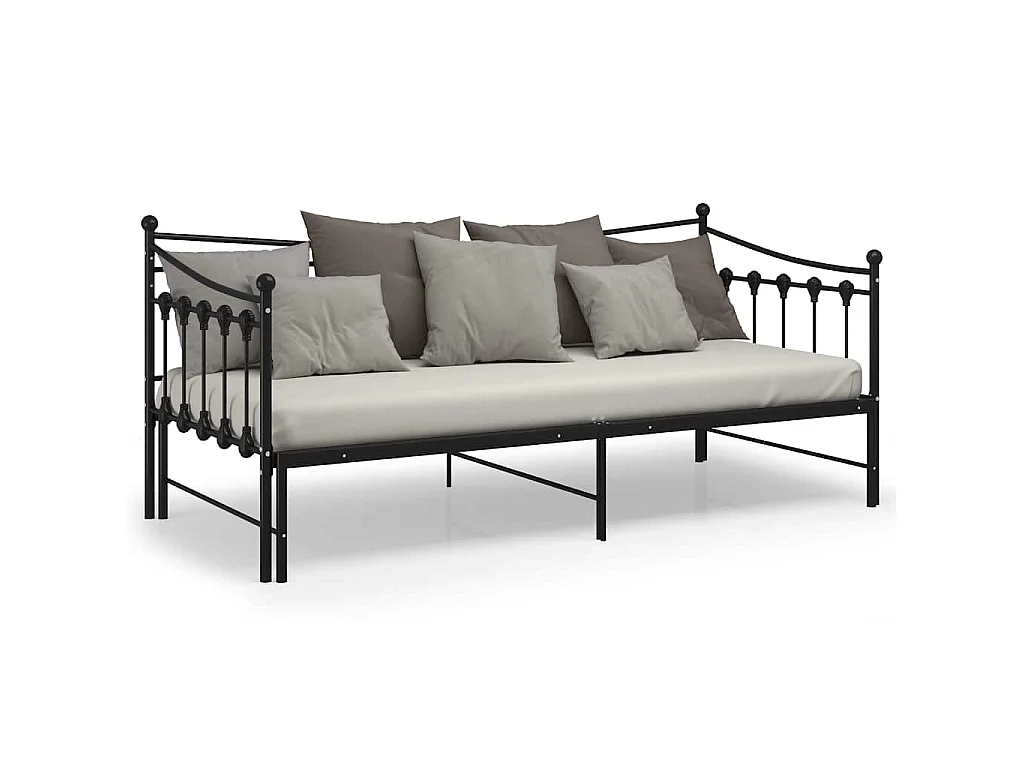 Cadre de canapé-lit extensible sans matelas Noir Métal 90x200cm