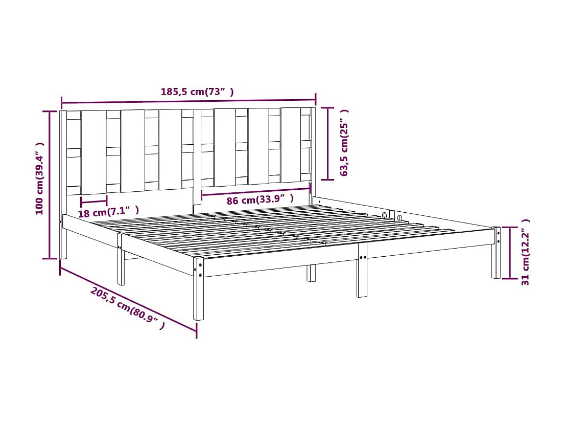 Bedframe massief hout wit 180x200 cm