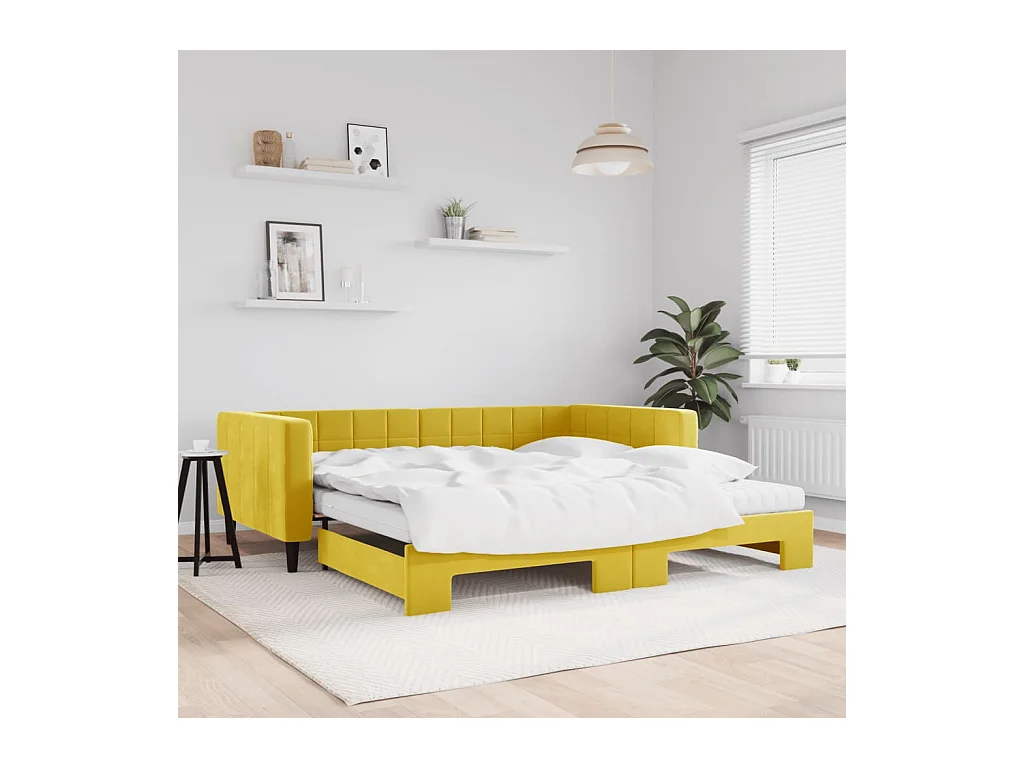 Lit de jour avec gigogne et matelas jaune 100x200 cm velours