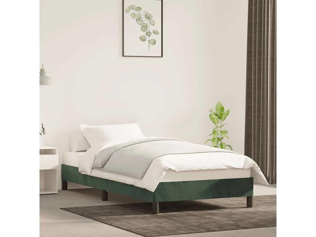 Cadre de lit sans matelas vert foncé 90x190 cm velours