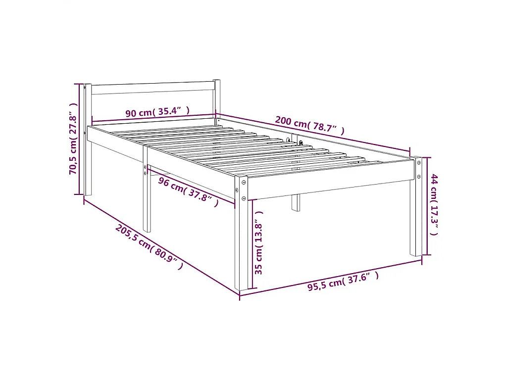 Seniorenbett 90x200 cm Massivholz Kiefer