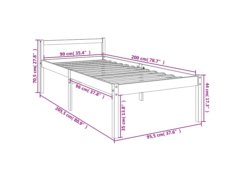 Seniorenbett 90x200 cm Massivholz Kiefer