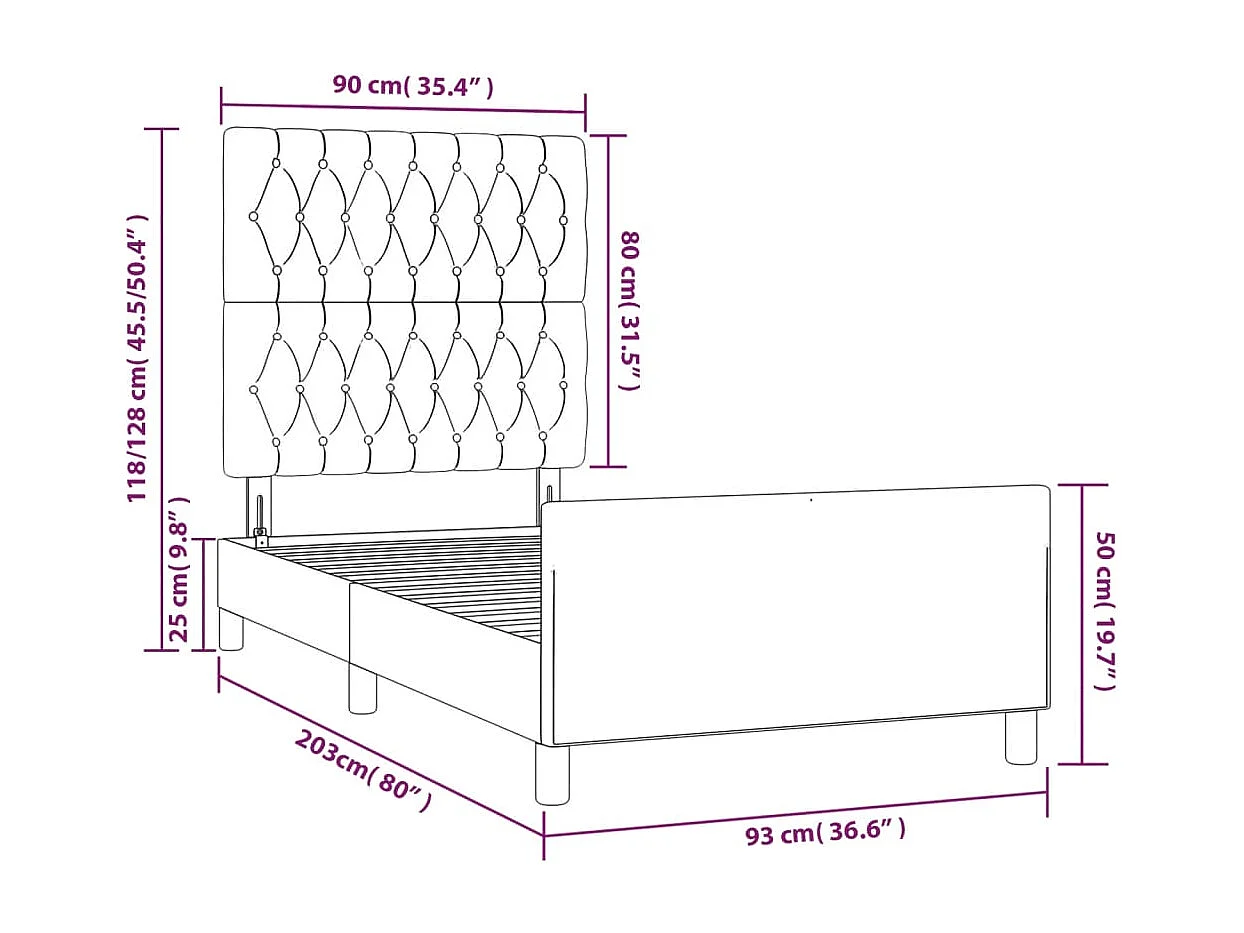 Cadre de lit sans matelas rose 90x200 cm velours
