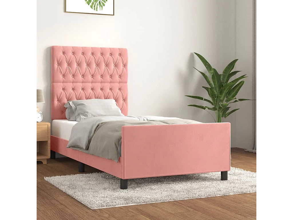 Cadre de lit sans matelas rose 90x200 cm velours