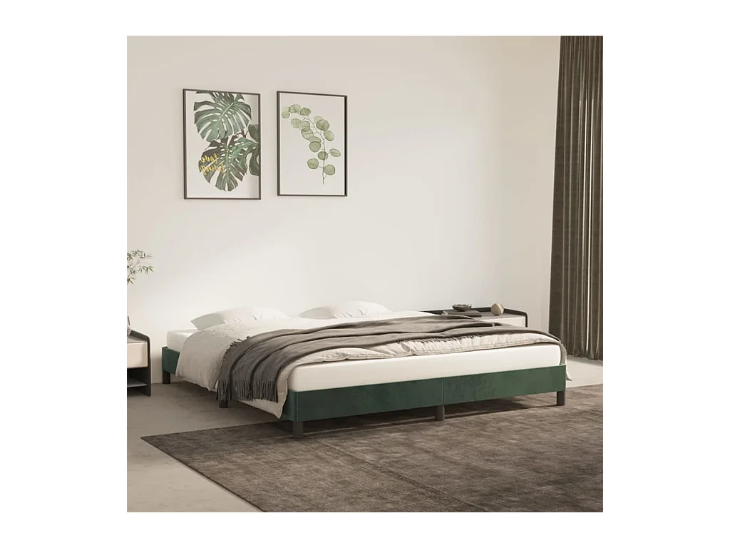 Cadre de lit sans matelas vert foncé 160x200 cm velours