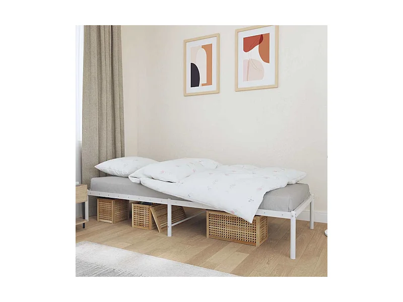 Cadre de lit métal sans matelas blanc 75x190 cm