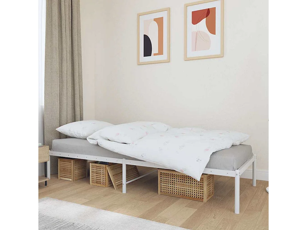 Cadre de lit métal sans matelas blanc 75x190 cm