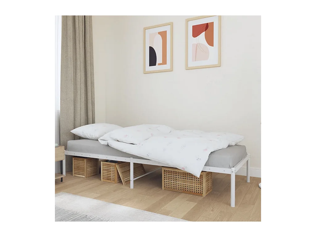 Cadre de lit métal sans matelas blanc 75x190 cm