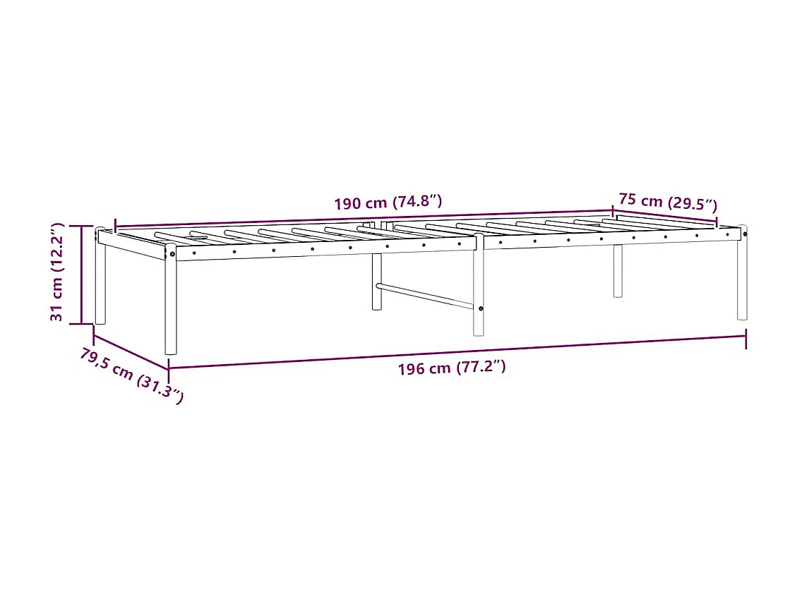 Cadre de lit métal sans matelas blanc 75x190 cm
