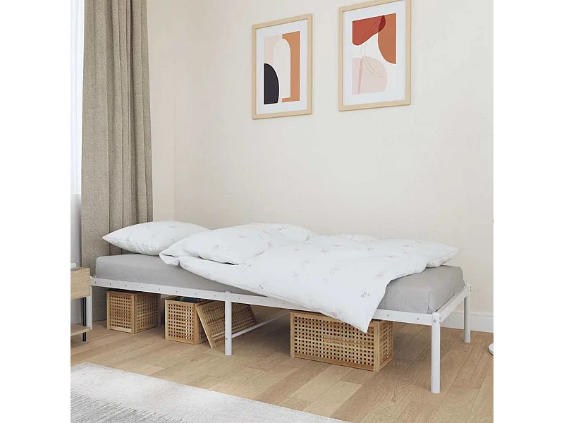 Cadre de lit métal sans matelas blanc 75x190 cm