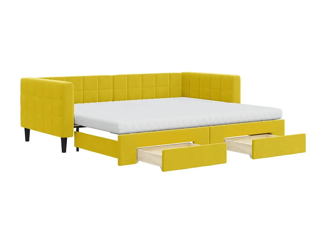Sofá cama nido con cajones terciopelo amarillo 90x200 cm