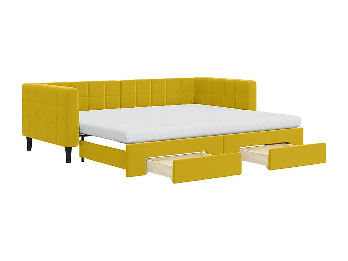 Sofá-cama com gavetão e gavetas 90x200 cm veludo amarelo