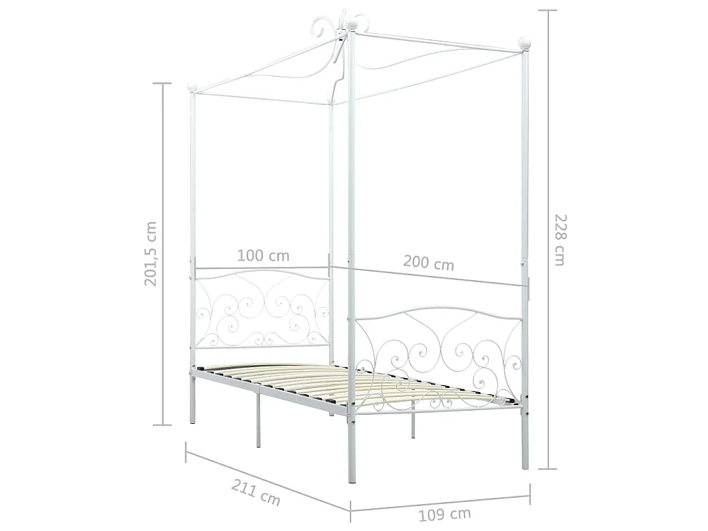 Himmelbett-Gestell Weiß Metall 100 x 200 cm