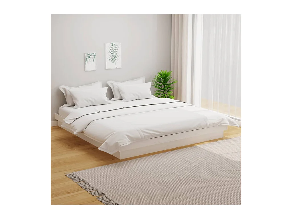 Cadre de lit sans matelas blanc bois massif 200x200 cm